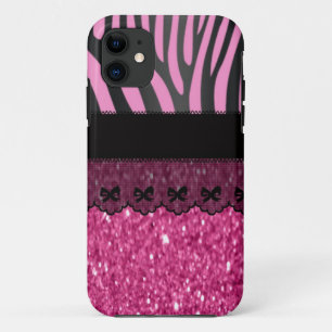 Beautiful elegant girly  zebra lace glitter iPhone 11 case