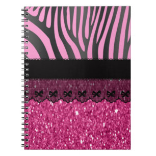 Beautiful elegant girly zebra lace glitter notebook
