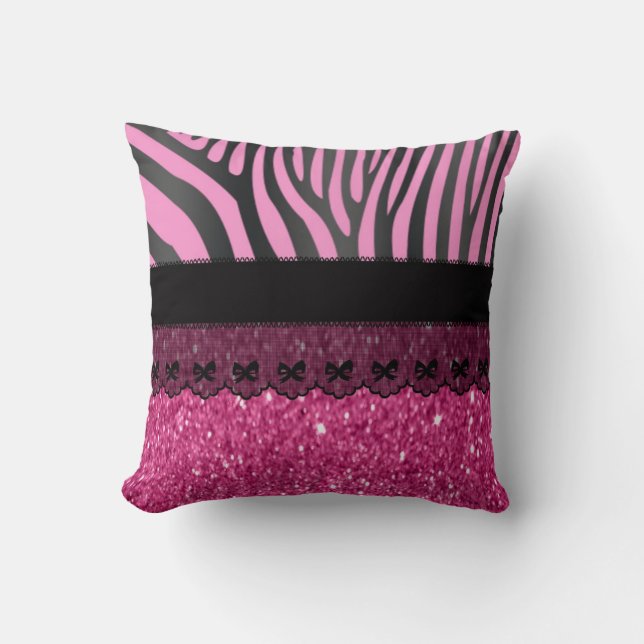 Beautiful elegant girly  zebra shinning glitter cushion (Front)