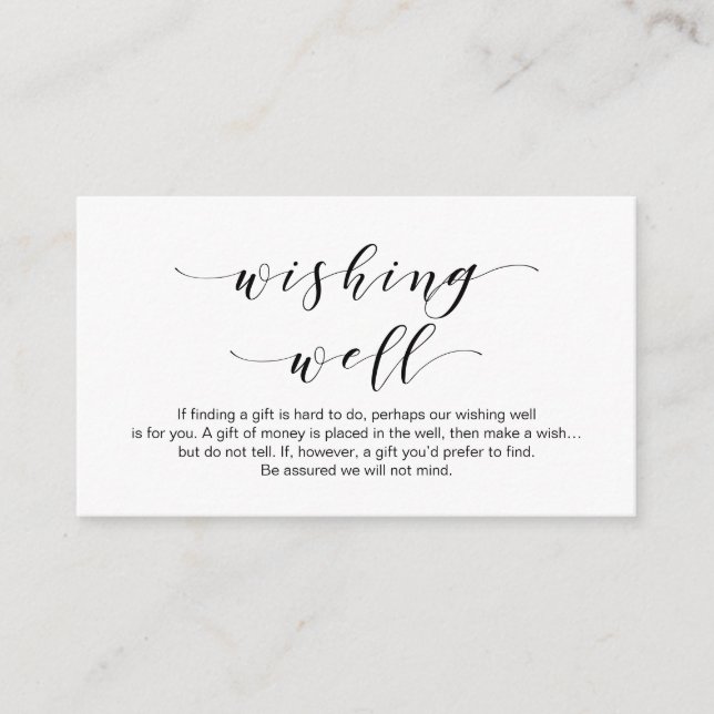 Beautiful Elegant, in Black, Wedding Wishing Well Enclosure Card (Front)