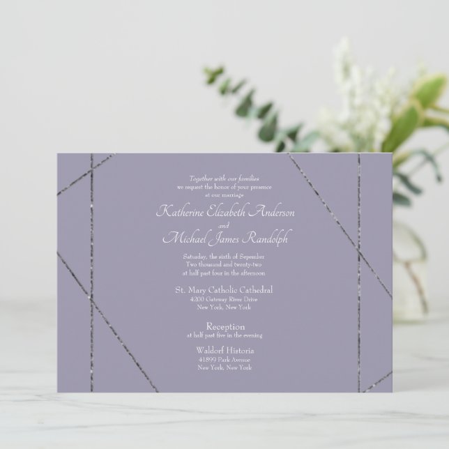 Beautiful Elegant Lavender Photo Wedding Invitation (Standing Front)