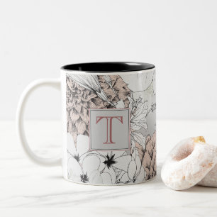 Beautiful Elegant Modern Floral Monogram Two-Tone Coffee Mug