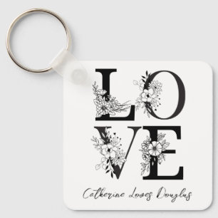 Beautiful Elegant Modern floral personalised love  Key Ring