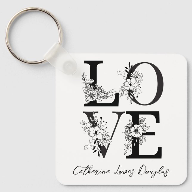 Beautiful Elegant Modern floral personalised love  Key Ring (Front)