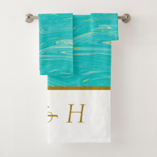 Beautiful elegant Modern Marble Blue Monograms Bath Towel Set