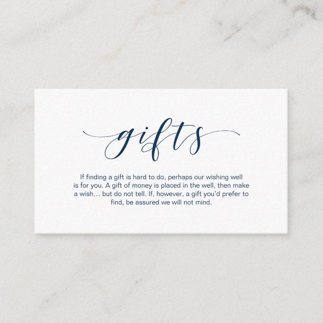 Beautiful elegant, Navy Blue font, A note on gifts Enclosure Card (Front)