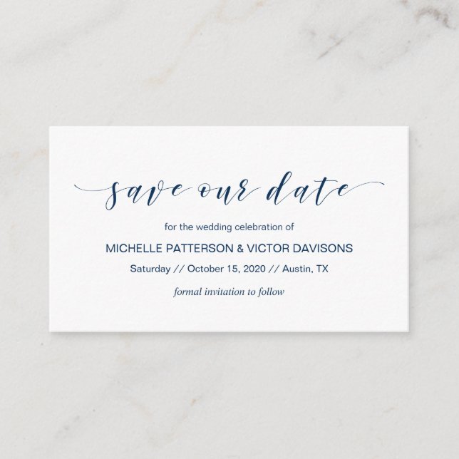 Beautiful Elegant, Navy Blue,, Save the date Enclosure Card (Front)