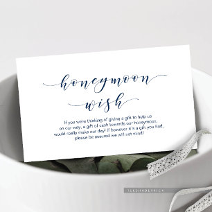 Beautiful Elegant, Navy Blue script Honeymoon Wish Enclosure Card