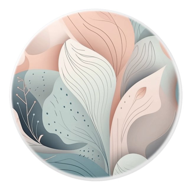 Beautiful elegant pastel leaves design ceramic knob (Front)