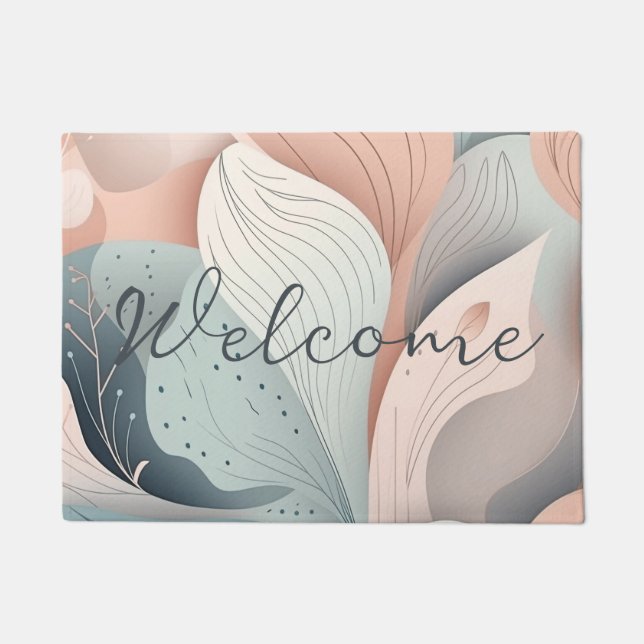 Beautiful elegant pastel leaves design doormat (Front)