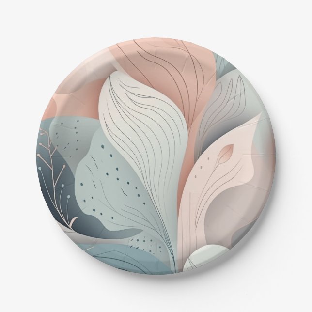 Beautiful elegant pastel leaves design paper plate (Front)