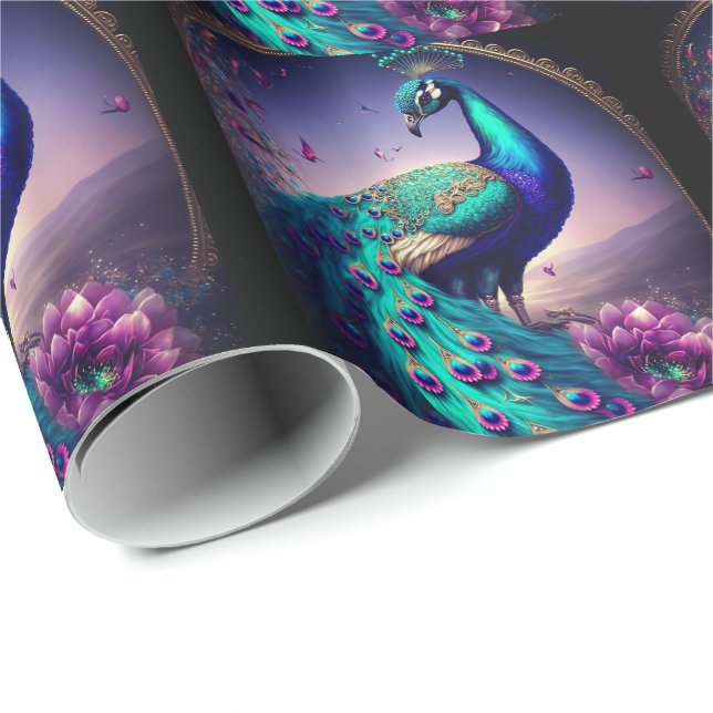 Beautiful Elegant Peacock Bird Wildlife Art Wrapping Paper (Roll Corner)