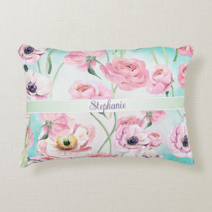Beautiful Elegant Pink Floral Roses Monogram with  Decorative Cushion