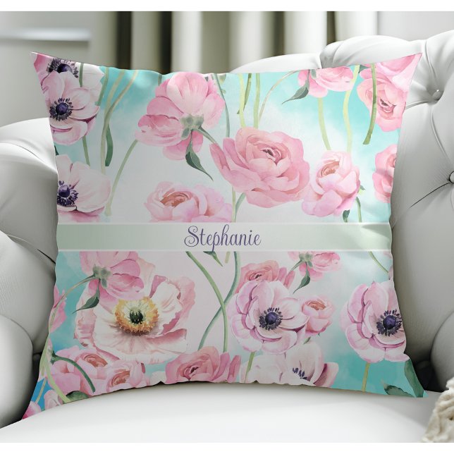 Beautiful Elegant Pink Floral Roses with Blue Sky Cushion (Creator Uploaded)
