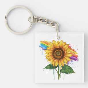 beautiful elegant print with a sunflower keychain
