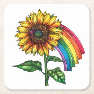 beautiful elegant print with a sunflower square paper coaster