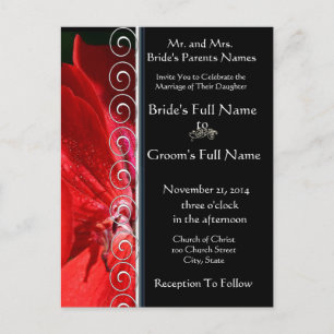 Beautiful Elegant Red Flower Wedding Invitation Postcard