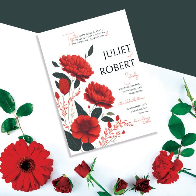 Beautiful Elegant Red Poppy Flowers Wedding Invitation (Creator Uploaded)
