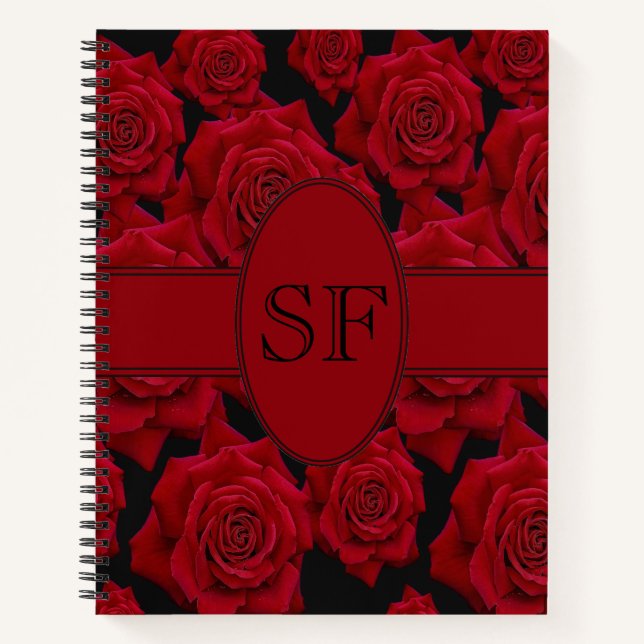 Beautiful & Elegant Red Rose Bloom – Monogram Notebook (Front)