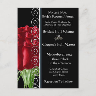 Beautiful Elegant Red Rose Wedding Invitation Postcard