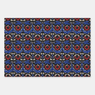 Beautiful Elegant Red White Blue Victorian Pattern Wrapping Paper Sheet