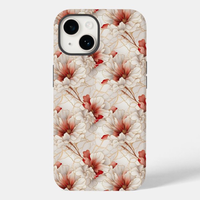 Beautiful Elegant Red White Floral Case-Mate iPhone Case (Back)