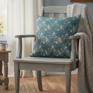 Beautiful Elegant Rustic Wildflowers On Teal Wood Cushion