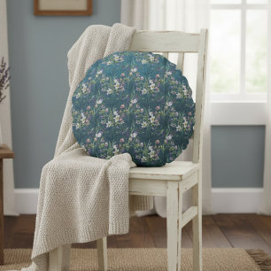 Beautiful Elegant Rustic Wildflowers On Teal Wood Round Cushion