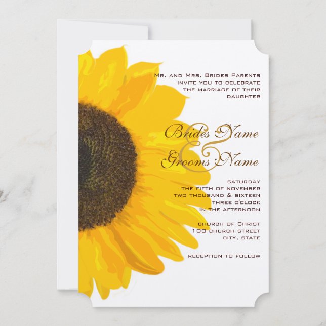 Beautiful Elegant Sunflower Wedding Invitation (Back)