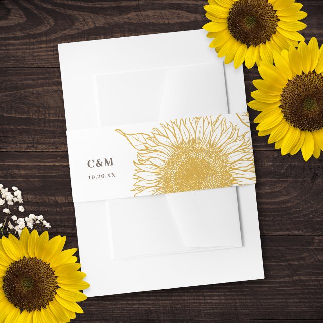 Beautiful + Elegant Sunflowers Fall Wedding  Invitation Belly Band (Creator Uploaded)