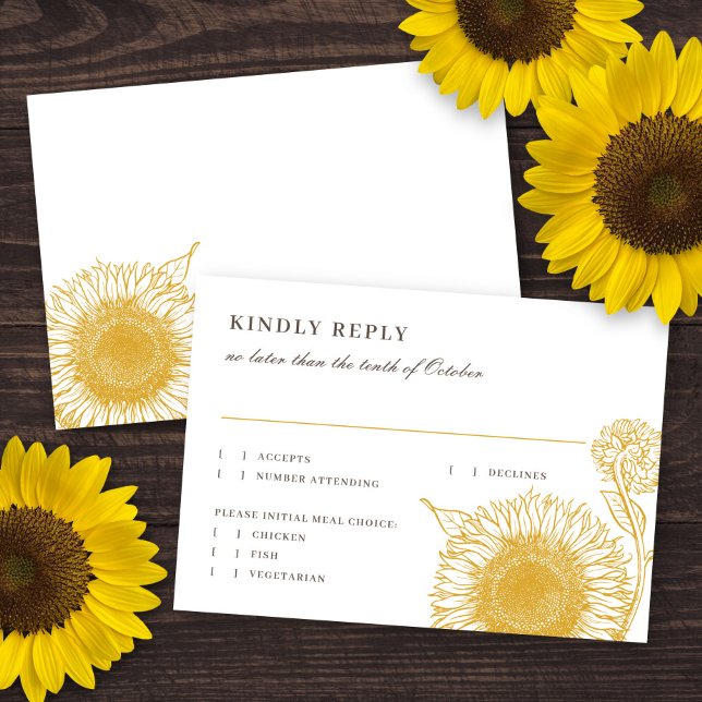 Beautiful Elegant Sunflowers Fall Wedding Reply  RSVP Card (Creator Uploaded)