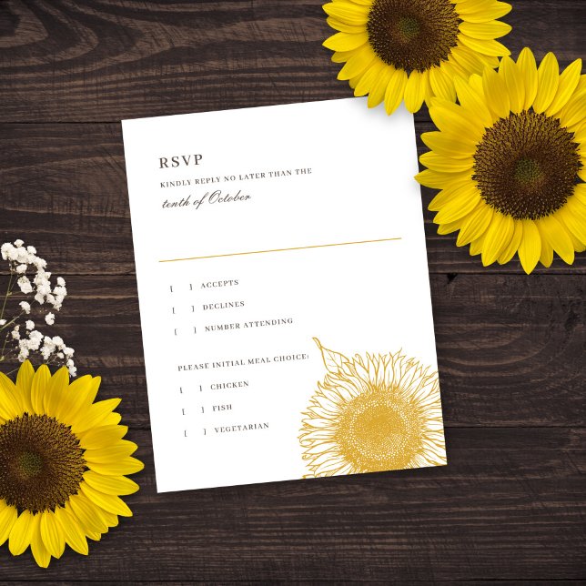 Beautiful + Elegant Sunflowers Fall Wedding Reply  RSVP Card (Creator Uploaded)