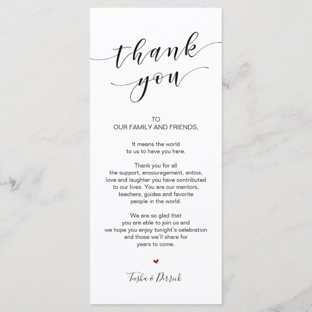 Beautiful Elegant Thank you Place Setting Card (Front)