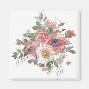 Beautiful Elegant watercolor flowers bouquet art Magnet