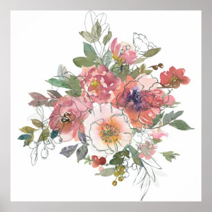 Beautiful Elegant watercolor flowers bouquet art Poster