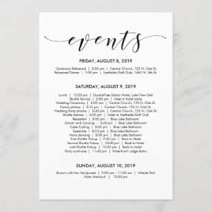 Beautiful Elegant Wedding Timeline/ Itinerary Card
