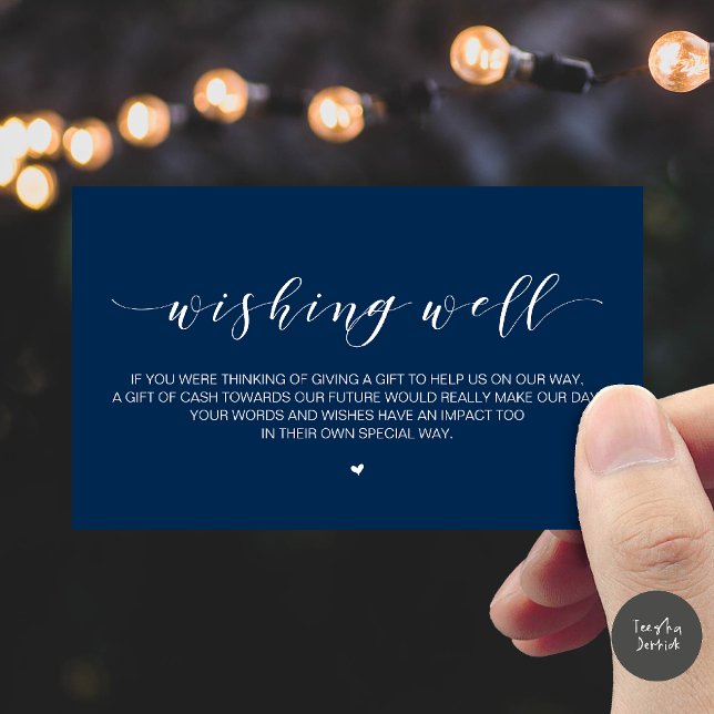 Beautiful Elegant Wedding Wishing Well, Gifts Enclosure Card (Beautiful Elegant Wedding Wishing Well, A Note On Gifts Enclosure Card in Navy Blue)