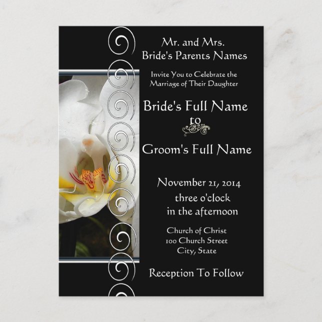 Beautiful Elegant White Orchid Wedding Invitation (Front)