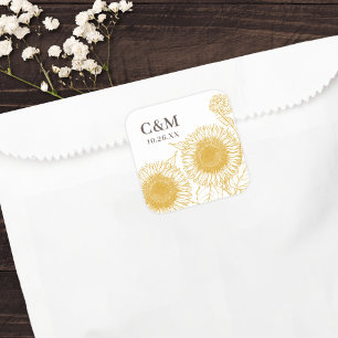 Beautiful Elegant Yellow Sunflowers Autumn Wedding Square Sticker