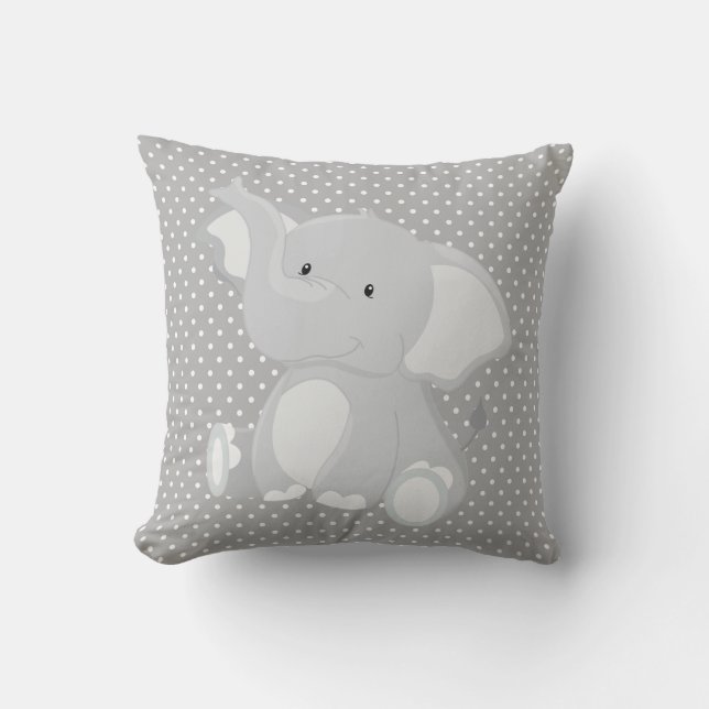 Beautiful Elephant Grey and White Polka Dot Cushion (Front)