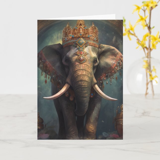 Beautiful Elephant in a Crown all occasions Card (Yellow Flower)