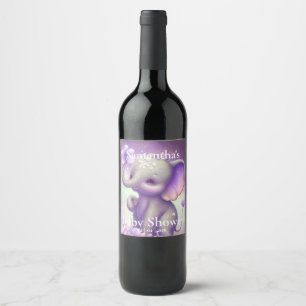 Beautiful Elephant purple Baby shower  Wine Label
