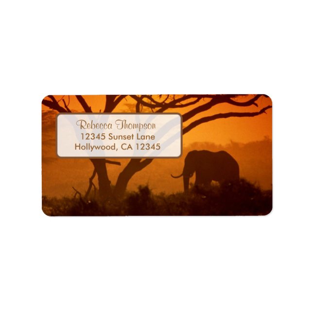 Beautiful Elephant Silhouette & Sunset Label (Front)