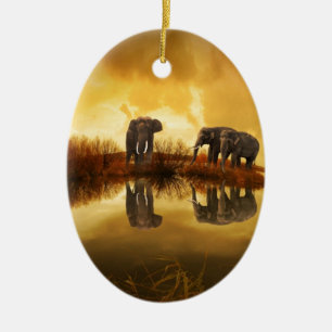 beautiful elephant Thailand sunset Ceramic Tree Decoration