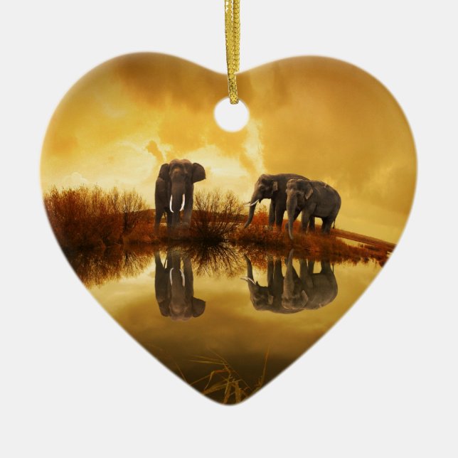 beautiful elephant Thailand sunset Ceramic Tree Decoration (Front)