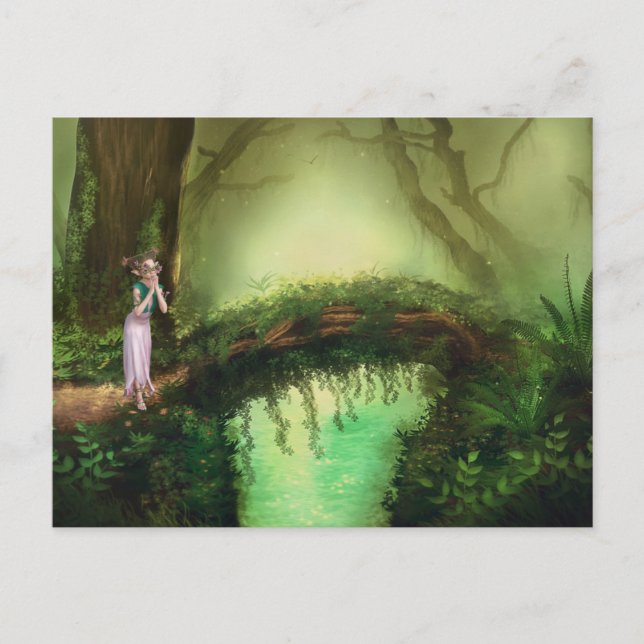 Beautiful Elf Fairy in Fantasy Enchanted Forest Postcard (Front)