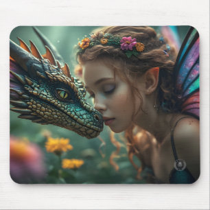 Beautiful Elf Green Dragon Design Mouse Pad