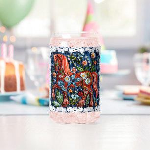 Beautiful Embroidered Horse Can Glass