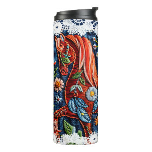 Beautiful Embroidered Horse Thermal Tumbler