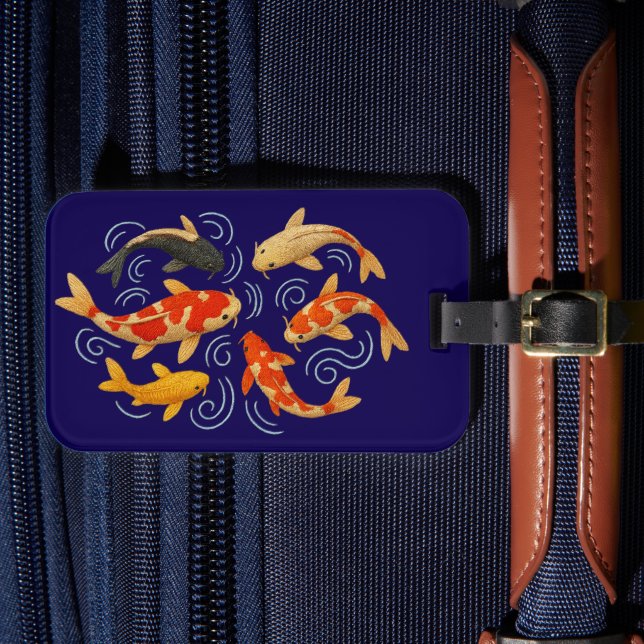 Beautiful embroidered koi fishes luggage tag (Front Insitu 4)